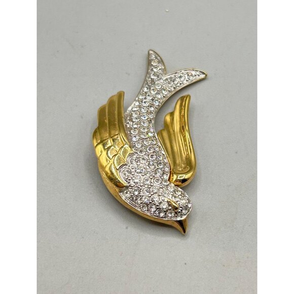 Vintage Nolan Miller Rhinestone Bird Brooch Dove Of Peace Clear Crystals Over Go - Picture 3 of 9